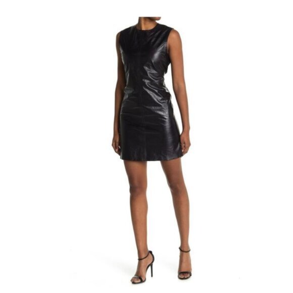 Helmut Lang Open Back black lamb Leather Dress Size 8 - Picture 2 of 12